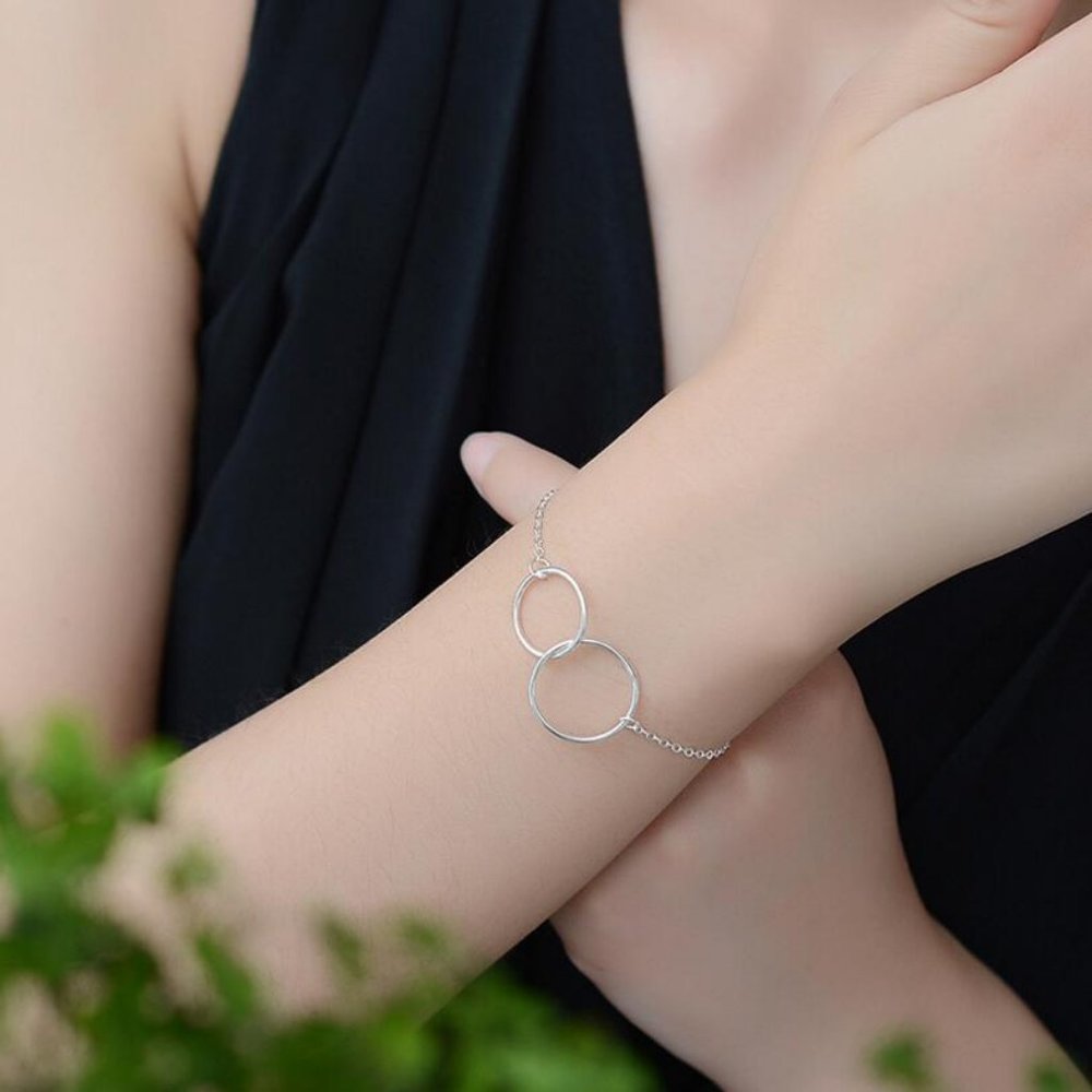 NEW 925 Sterling Silver Double Circle Bracelet